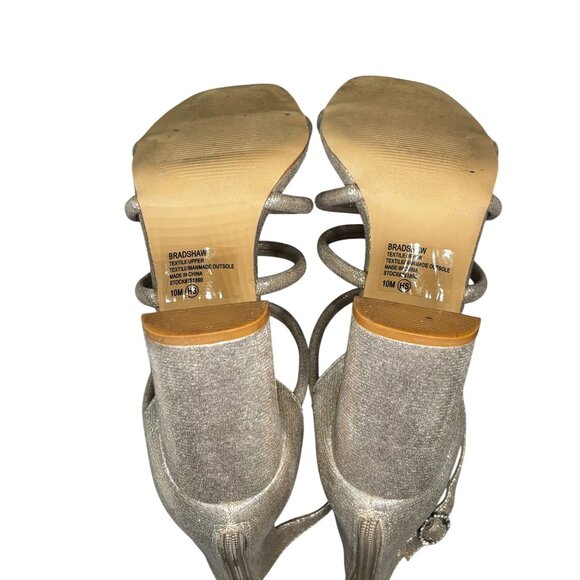 Bradshaw Metallic Silver Strappy Block Heel Sandals With Zipper Back Ankle Strap - Picture 6 of 8
